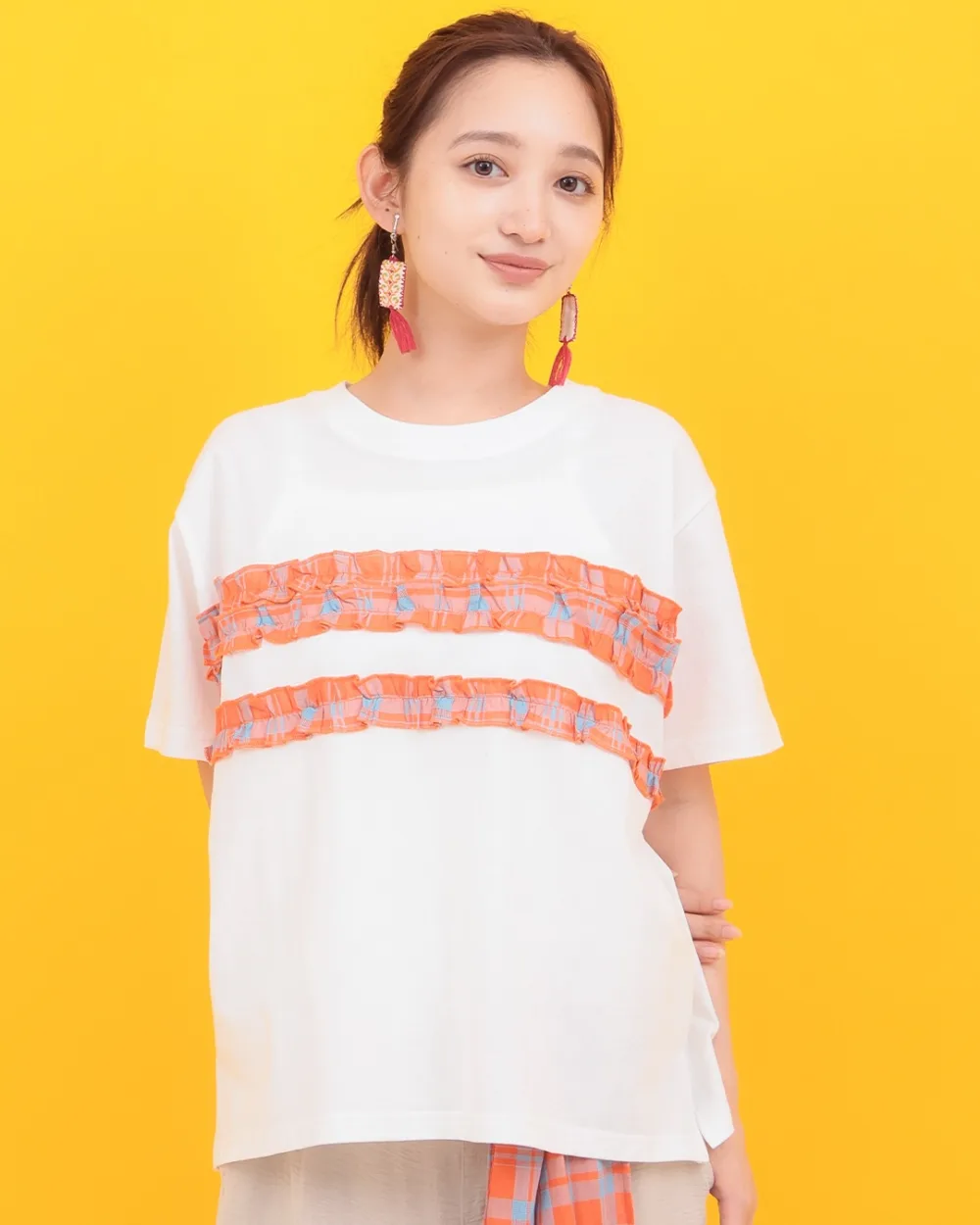 刺繍テープ切替Tシャツ